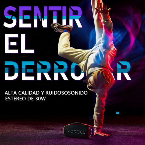 Moreka-368 Bocina Bluetooth, 20w Altavoz Bluetooth Portátil Ipx6 Impermeable, Luces Rgb, Sonido Estéreo Tws,bluetooth 5.3 Para Camping, Viajes Al Aire Libre, Fiesta, Hogar-gris