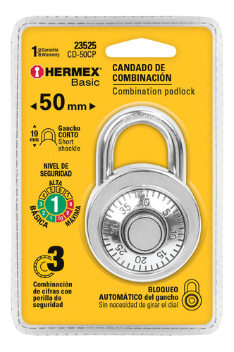 Candado De Combinación De Acero De 50mm 23525 Hermex
