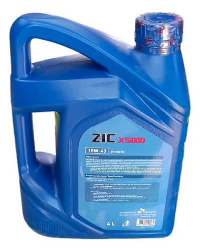 Aceite Lubricante Zic 15w-40 Api Ch-4/sj Synthetic, 4 Litros