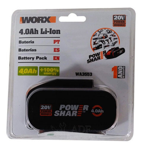Bateria 20v Litio 4.0ah Powershare Wa3553 Worx