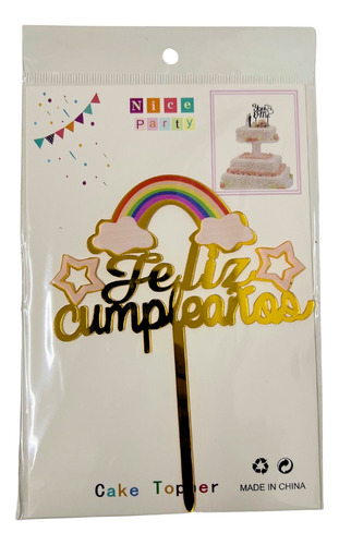 Decoración Para Tortas /topper Feliz Cumpleaños Arcoíris