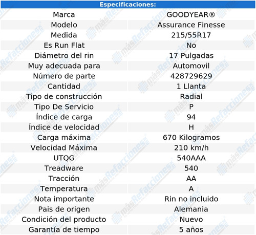 Goodyear 215/55r17 Assurance Finesse 94h