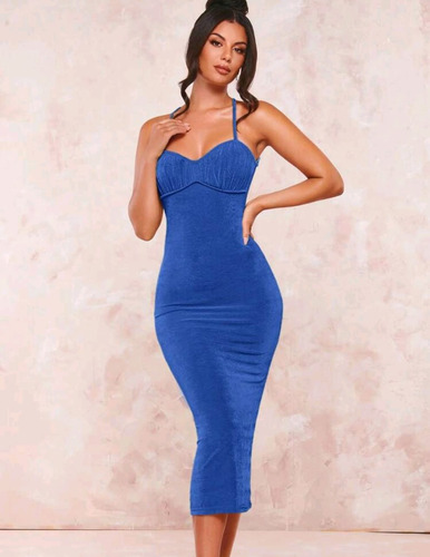 Vestido De Tirantes Azul , Espalda Cruzada Marca Shein 