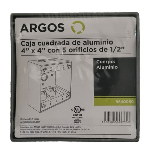 Caja Cuadrada Aluminio, 5 Orif. 1/2  Argos  9840050 2 Pack