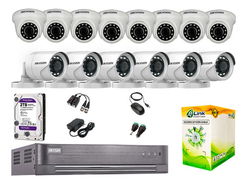 Kit 14 Camaras De Seguridad Hikvision Hd 720p 2 Tb Completo