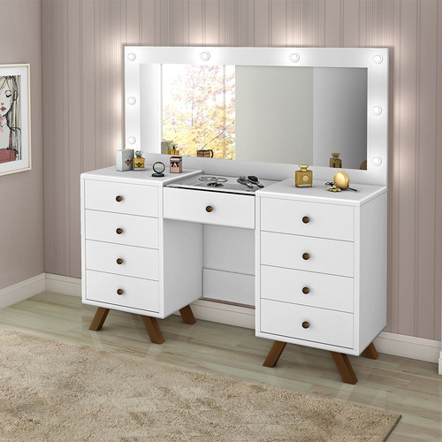 Penteadeira Decorativa 8 Gavetas Finn Branco - Gran Belo