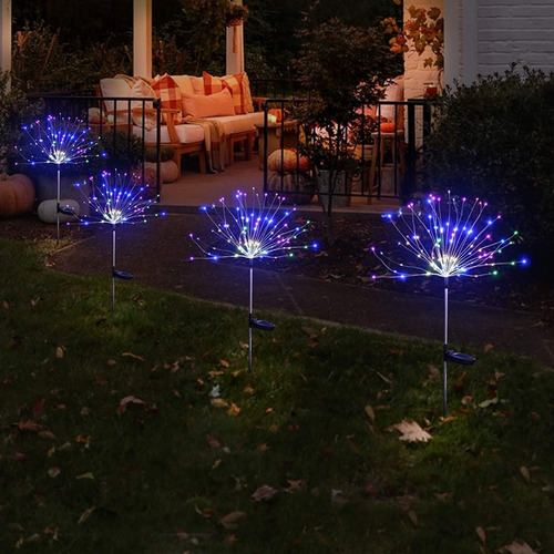 Imagen 5 de 9 de Pack 2 Luces Micro Led Hadas Fuego Artificial Solar Navidad