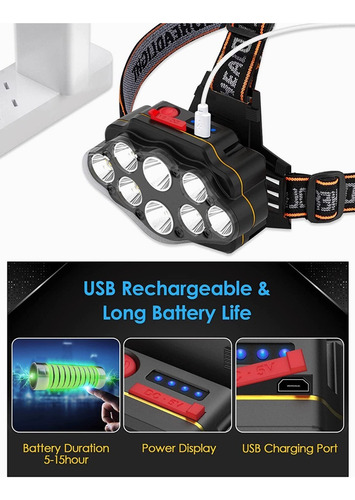 Lampara Cabeza Recargable 13000lúmenes Linterna Frontal Led