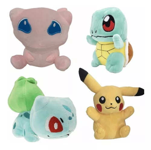 Kit 4 Pokémons Pelúcia 15cm Squirtle Bulbasaur Pikachu Mew