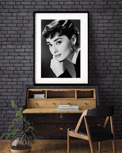 Quadro Decorativo Audrey Hepburn P&b 60x48cm
