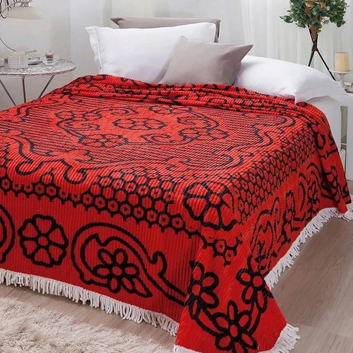Colcha Chenille Jolitex Casal Com Franja 2,20x2,40m Vermelha