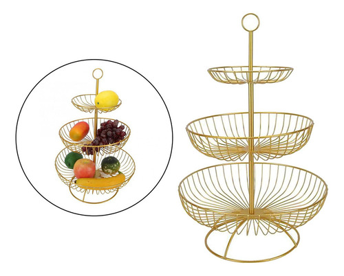 Frutero, Fruit Cesta Of Three Levels, Grande, Dorado, 300 M