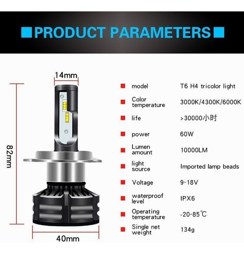 Kit De Faróis Led Tricolor 9004 3000k 4300k 6000k N