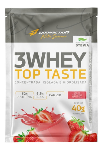 3 Whey Top Taste Sachê Dose Única - Sabores - Bodyaction Sabor Morango