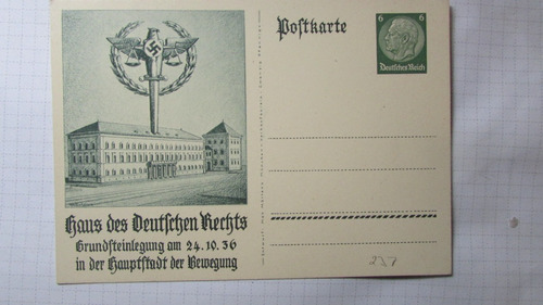 Alemania Original Postal 1936 Tribunal De Justicia Alemán H2