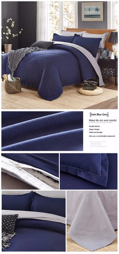 Imagen 2 de 2 de Duvet Cover Azul Liso Gris Microfibra King