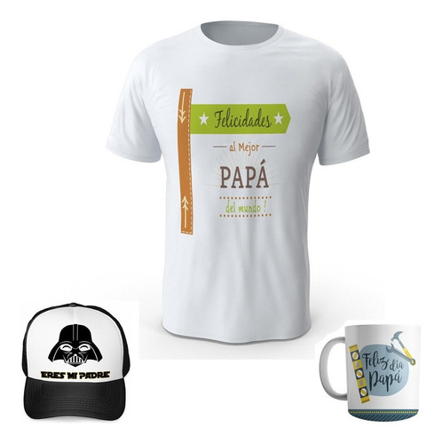Combo Camiseta + Gorra + Mug Dia Del Padre Papá R11