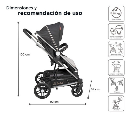 Cochecito de paseo travel system D'bebé Crown negro con chasis color plateado