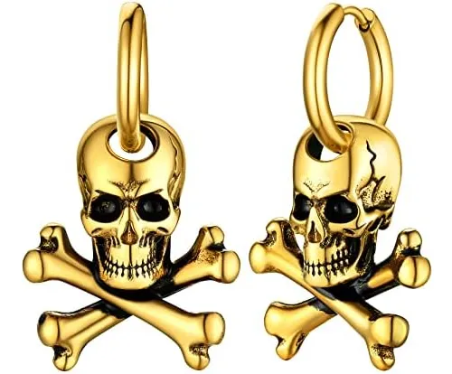Pendientes De Calavera Dorados Huggie Para Hombres Pendient