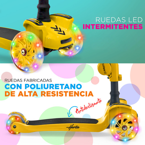 Hurtle Scooter con Luces para Niños Patin del Diablo de 3 Ruedas con Asiento y Altura Ajustable para Niñas y Niños de 1 Año en Adelante