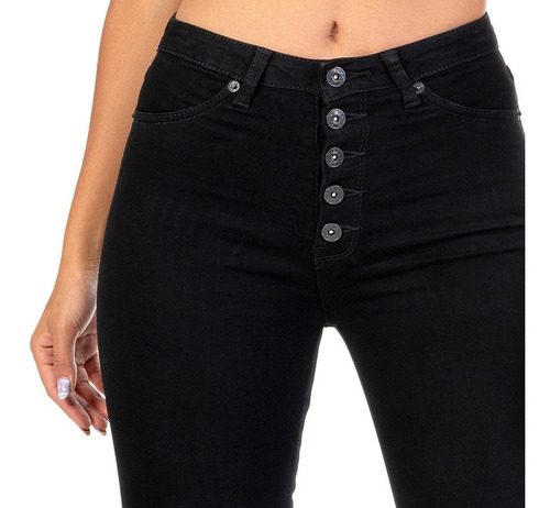Imagen 6 de 10 de Pantalón Jeans Mujer Negro Mezclilla Stretch Cierre Botones