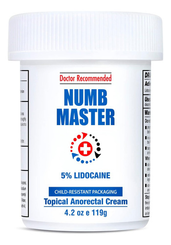 Numb Master Crema Anestésica Hemorroide 5%lidocaínaaloe4.2oz Sin Fragancia