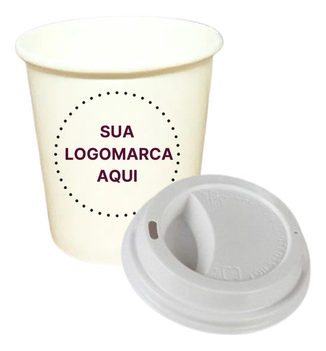 Copo Papel Personalizado Descartável Bio 100ml C/ Tampa 50un Cor Branco