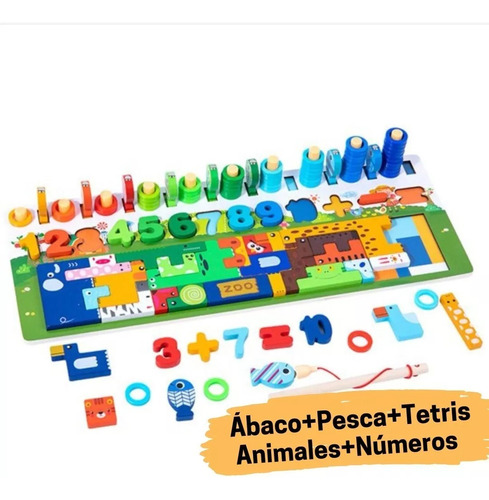 Abaco Infantil Juego De Madera Didáctico Pesca Encastre 4en1