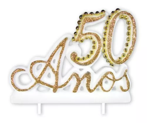 Decoração de aniversário Dourada para bolo + velas 50 anos