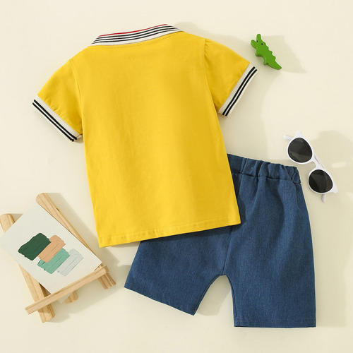 Conjunto De 2 Piezas De Algodón Con Estampado De Dinosaurio Amarillo 9-12 M