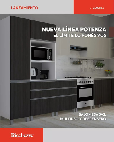 Cocina Bajo 180 Cm Potenza + Mesada Marmol Sintetico Durafort + Alacena