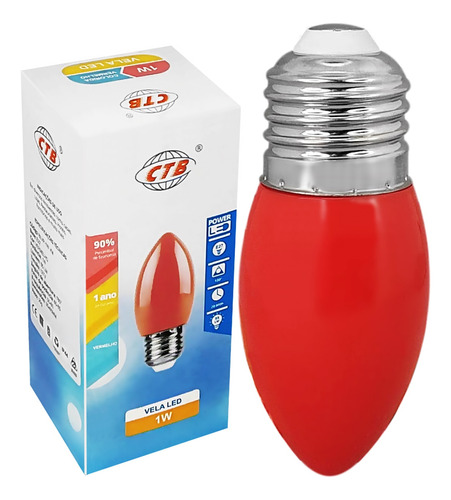 Lâmpada Led Vela 1w 127v E27 Vermelho Abajur Lustre