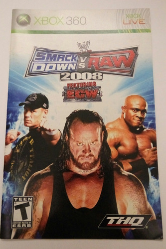 Wwe Smackdown Vs Raw 2008 Xbox 360 Solamente Manual Booklet