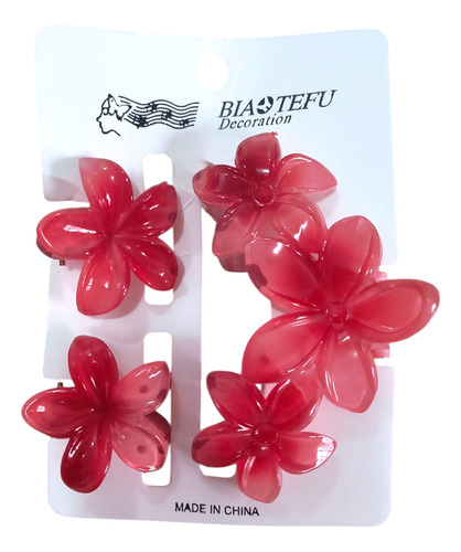 Broches De Cabello Flor Hawaiana 3 Unidades Rojo
