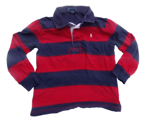 Playera Polo Manga Larga Para Niño 4t Algodón Rayas Roja Azu