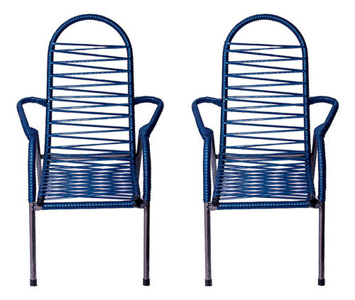 2 Cadeira Area Varanda Iantil Espaguete Cor Azul