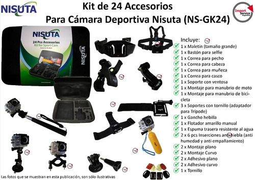 Kit De 24 Accesorios Para Camara Deportiva Nisuta (ns-gk24)