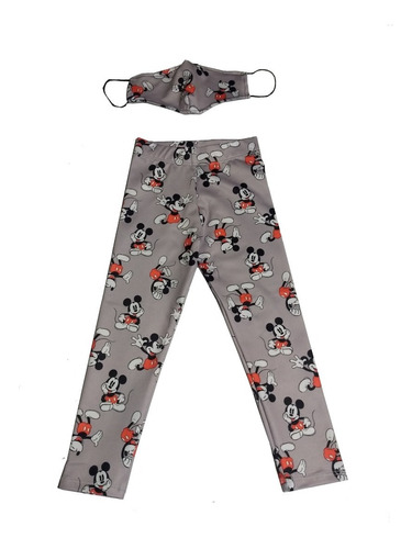 Calza Leggins Nena Lycra Frizada Premium Con Barbijo Mickey 