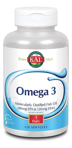 Kal Omega-3 Fish Oils 1000 Mg 120 Softgels Sabor Sin Sabor