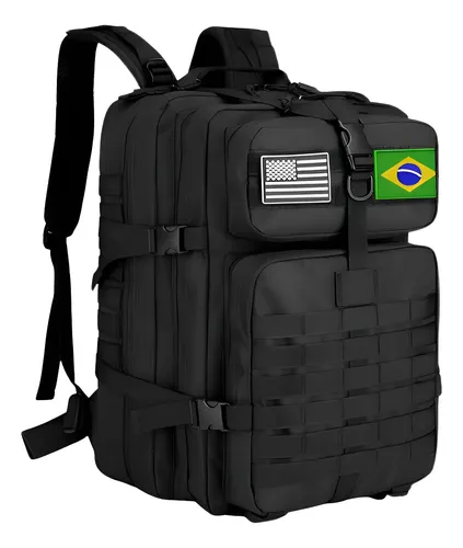 Mochila Tática Militar Preto 50l À Prova D'água Bolso 5 Zíper Reforçada Liso