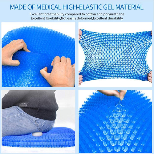 Imagen 5 de 7 de Sunkong Cojin De Asiento De Gel, Doble Grosor Con Funda Anti