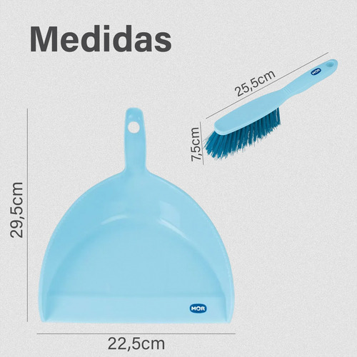 Kit Limpeza Compacto Com Escova Suave E Pá Resistente Azul
