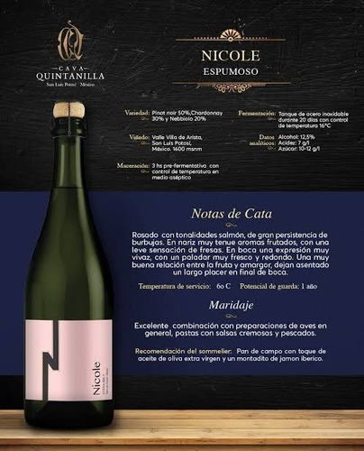 Imagen 2 de 3 de Vino Rosado Nicole Brut Pack 2 Bot. Cava Quintanilla 750 Ml