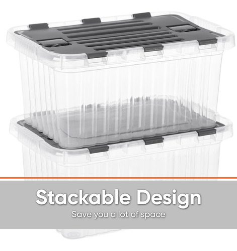 Contenedor De Almacenamiento Profundo 26 L Tapa Bisagra 2 Pz