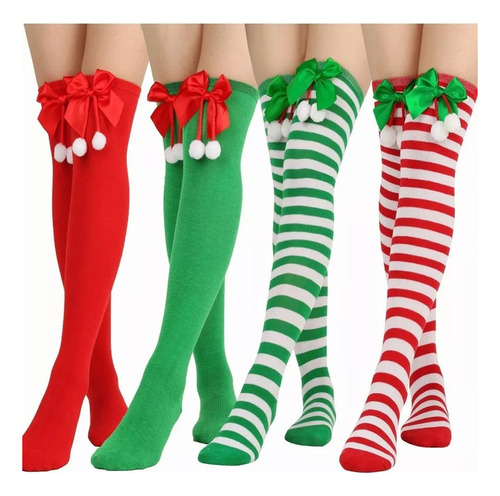 4 Pares De Calcetas Navideñas De Medias Largas Para Mujers