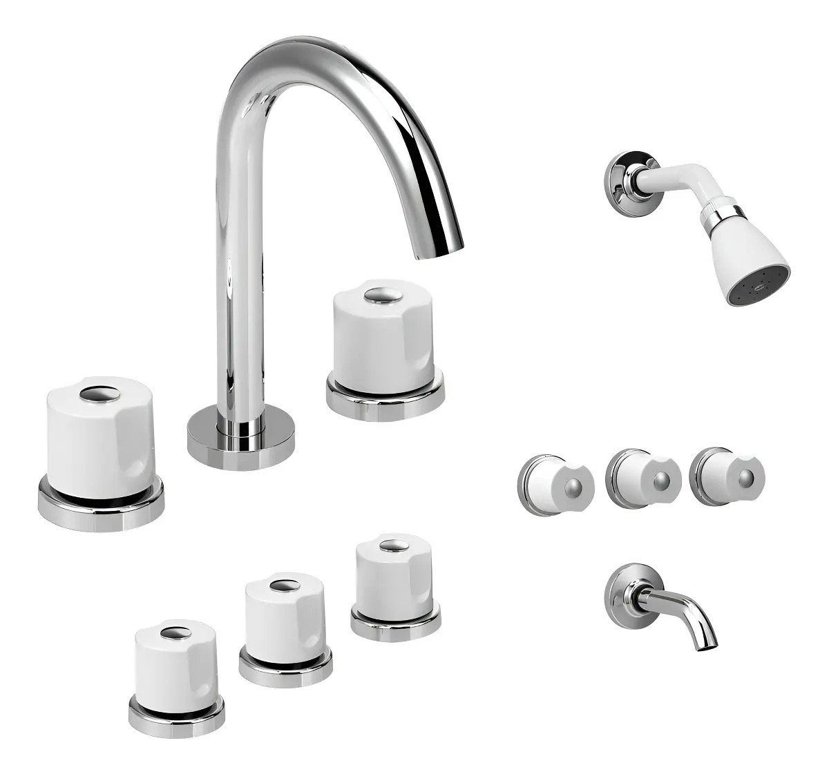 Griferia Set Lavatorio Bidet Ducha Baño Peirano Malba 90-059 Pack Combo Color Blanco Cromo Acabado Cromado Juego Vanitory