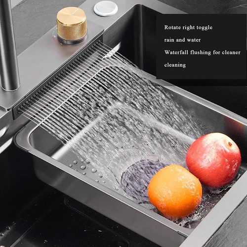 Vasoyo Fregadero De Cocina De Lujo Acero Inoxidable Nano Cascada Fregadero De Cocina Acero Con Led Temperatura Displa fregadero De Piano De Sirena 75x46