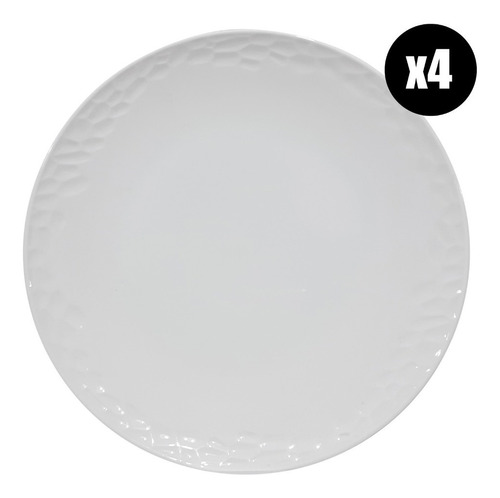 Plato Playo De Porcelana Blanca X 4 Unidades - Sheshu Home