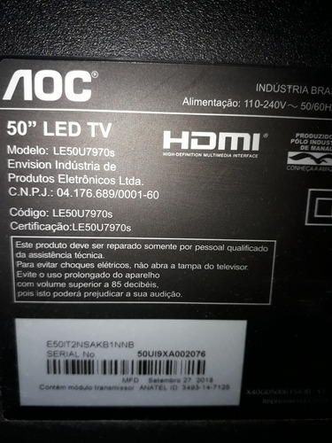 Imagem 3 de 6 de Televisor Tv, Aoc 50 Polegadas 4k Ultra Hd. Tela Quebrada