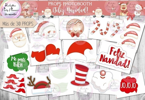 Photo Booth Props Feliz Navidad Digital - Formato Pdf A4